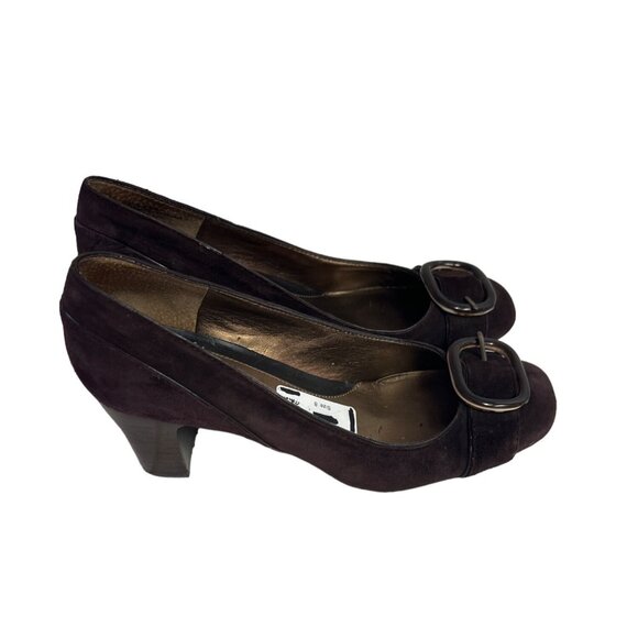 Bandolino Women's Brown Suede Stack Heel Pumps With Buckle Detail Sz 8 - Picture 3 of 12